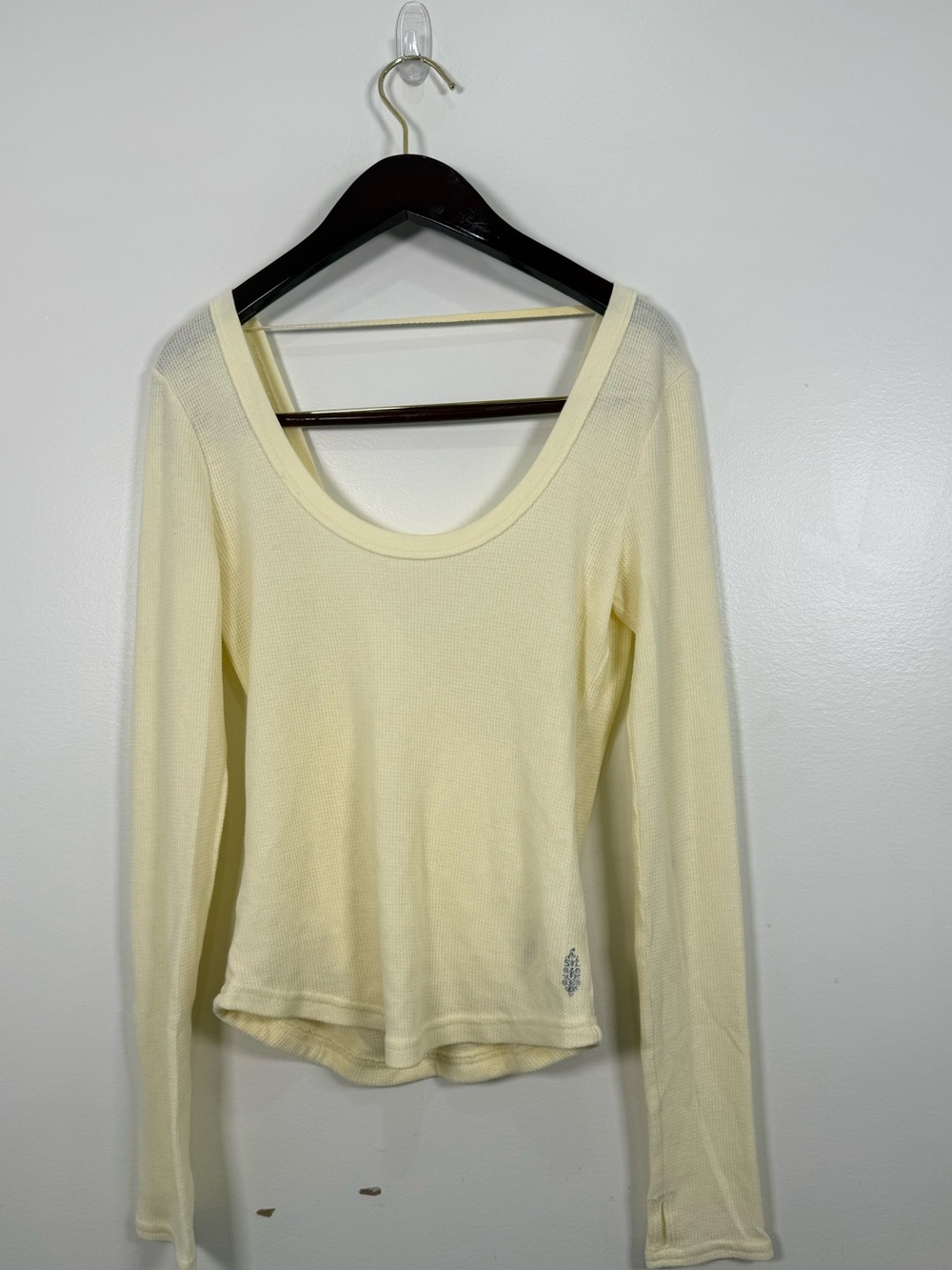 Free People FP Movement Waffle Knit Long Sleeve Open Back Top Cream XS
